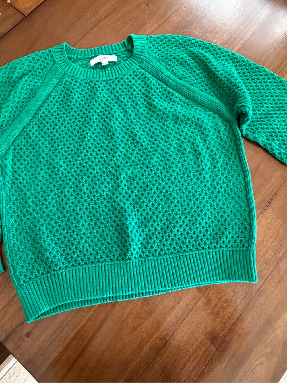 LOFT Emerald Green Textured Crewneck Sweater